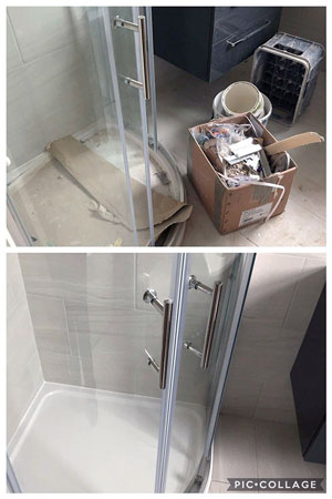 Shower cubicle before and after clean